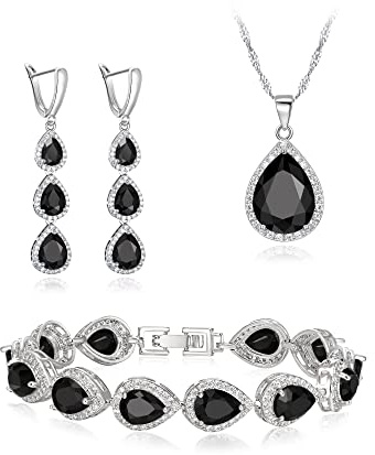 Clearine Schmuck Set für versilbert klar Teardrop kubischer Zirkonina Halskette Lange Ohrringe und Armband für Damen Braut Party