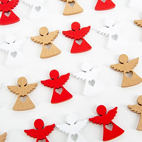 Logbuch-Verlag Mini Engel Streuteile 24 Stück – Schutzengel Deko aus Holz in Rot, Weiß & Gold, ca. 3 cm – Weihnachtsdeko & Bastelzubehör