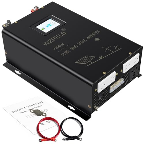 WZRELB 4000W Split Phase Pure Sine Wave Inverter,24V DC to 120V 240V AC, 4 AC Outlets, Hardwire Terminal,High Efficiency up to 91.6%