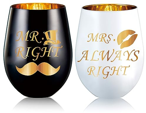 xilaxila Mr Right Mrs Always Right Wine Glass, Hochzeitsgeschenke Für Brautpaar, Verlobungsgeschenk, Geschenk Hochzeit