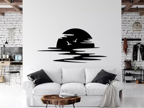 NORTH KAISER Metall Wandkunst | Sonnen Wanddekoration | Große Sonnenaufgang Heimskulptur für Wohnzimmer, Schlafzimmer, Drinnen und Draußen (Schwarz, 98 x 49 cm)