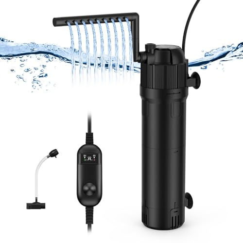 OMECO Filtro interior para acuario 5 en 1 8 W UVC con temporizador, 800 l/h, filtro interior ajustable con bomba de clarificador UVC para agua de mar y cuencas dulces, volumen 150-300 L