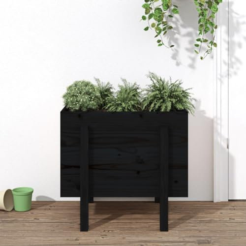 ZEYUAN Jardinière Noir 62x50x57 cm Bois Massif de pin,Jardiniere sur Pieds,Bac avec Treillis,Jardiniere Terrasse
