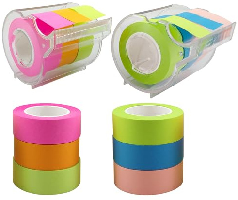 4A Roll Sticky Notes,Full Adhesive,Width x Length 0.6 x 315 Inches,Neon Yellow/Orange/Red,Neon Blue/Green/Red,3 Color/Roll,2 Rolls with Dispenser and 2 Refill Rolls,4A PSS 9-3 2 Sets