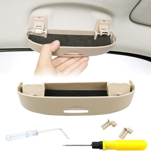 AMAZWI Für BMW 5 Series F10 F11 F18 Auto Brillenhalter Brillenetui, ABS Brillenetuis Sonnenblende Sonnenbrillenhalter Aufbewahrungsbox Organizer Aufbewahren Verstauen Zubehör,C/Beige