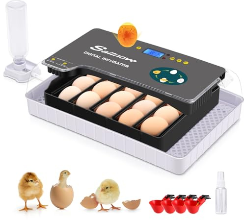 Sailnovo Sailvono 20 Incubateur entièrement automatique, avec ajout d'eau externe, contrôle de la température, éclairage LED, retournement automatique des œufs, de poules - Noir