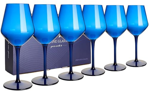 HAHASHOW Unzerbrechliches Camping Weingläser Bunt, 6 Stück 440ml Blau | Geeignet für den Geschirrspüler, aus Tritan-Material, BPA-frei, ideal für Camping und Partys, ein hervorragendes Geschenk