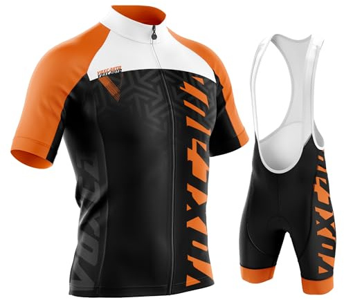 Rennrad Trikot Herren Set,Atmungsaktiv Und Schnelltrocknend Herren-Radtrikot Radhosen Für Männer Mit 9D-Gel-Pad (Orange,S)