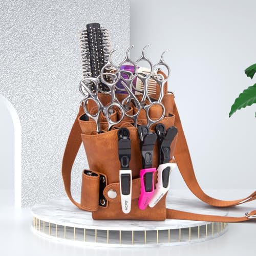 Niaoszhex Friseur Gürteltasche, Scherentasche, Barber Werkzeugtasche Friseurtasche Friseur Salon Schneide Tasche Friseurin für Friseursalon, Scheren, Kammaufbewahrung (LQ-252 Braun)