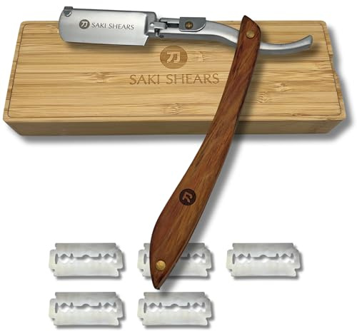 Straight Edge Traditional Shaving Razor with Disposable Blades - Cutthroat Men's Shave (Brown)
