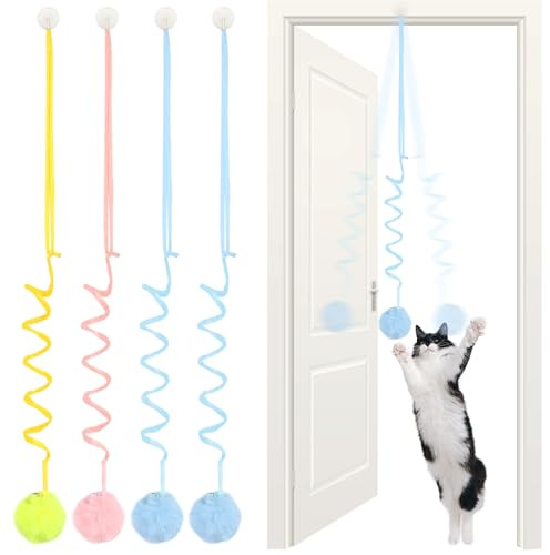 GMMG Katzenspielzeug Hängende Türrahmen Selbstbeschäftigung Interaktives Katzenspielzeug Intelligenz Katzen Spielzeug Einziehbar Kätzchen Zauberstab Spielzeug Cat Toys (4 Stück)