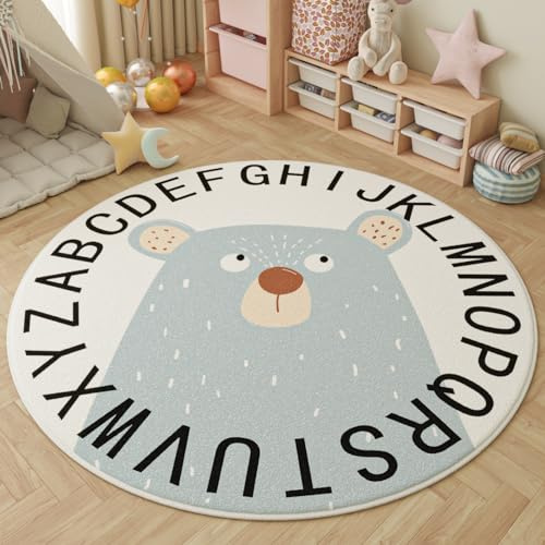 champracer Kinderteppich, Weich Waschbare Teppich Rund Kurzflor Wildtiere Teppiche Teppich-Traum Kinderzimmer Teppich Baby Spielteppich (Buchstabe Bär,100 * 100cm)