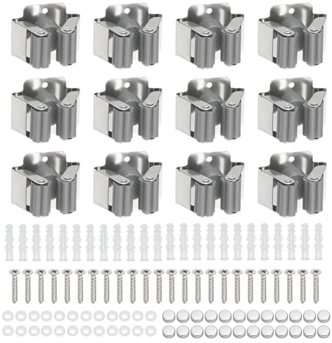PATIKIL Besen und Mopp Halter 24Stk Wand Montiert Edelstahl Mopp Aufhänger Schwer Garten Gerät Organizer Gestell Hänge Klammern mit Schrauben für Zuhause Garage Grau