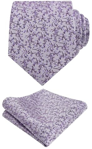 Alizeal Mens 8cm Floral Tie Wedding Party Classic Colorful Necktie with Hanky Set, Lilac