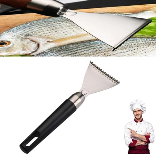 Black 2024 New Stainless Steel Sharp Durable Fish Scale Remover, 304 stainless steel Fish Scale Remover, Portable Cordless Kitchen Fish Scaler Fish for Home Cooks Fish Cleaning Tools, Seafood Tools