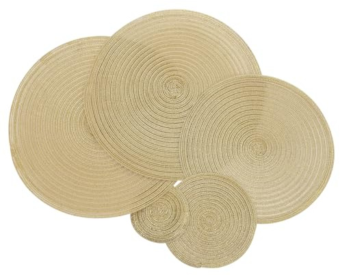 Mantel Individual Redondo Tejido de Algodón 5 Piezas Dorado