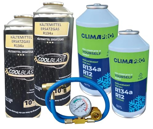 PAG Turbo GmbH® - 2 Dosen CLIMAPRO oder Coolblast Ersatz Kältemittel R134a f. Auto Klimaanlage 800ml/340g Autoklimaanlage