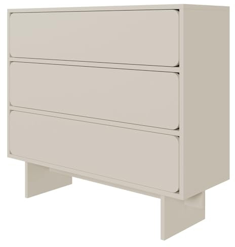 Selsey Kommode Aufbewahrungsschrank 3 Schubladen 101 cm Schrank Schubladenschrank Push to Open Graubeige Wuwu