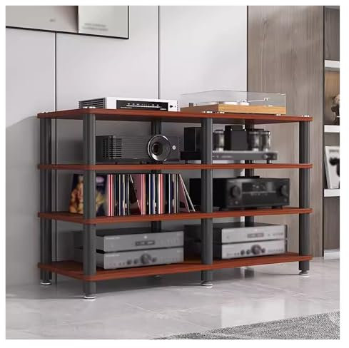 4 Tier Home Entertainment Media TV Stereo Stand, Corner Audio Video Tower Rack Component Cabinet, Record Player Turntable Amplifier Receiver Shelf Game Console Storage Unit Speaker Shelves(B