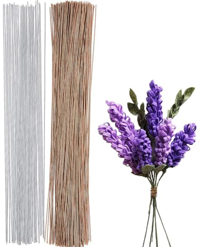 POPOYU 40 Stück Floristendraht 40 cm,1mm Blumendraht Braun&Weiß,Blumendraht zum Basteln,Blumen Draht,DünnesBlumendraht Floristikdraht Papierummantelt für Künstliche Blumen Hochzeit Bouquet Dekor