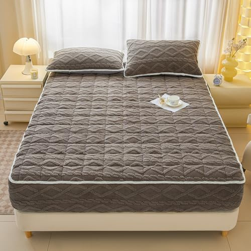 Juego de sábanas bajeras de forro polar profundo, para cama de matrimonio, 200 x 220 cm + 30 cm de profundidad, térmica, cálida y suave, con funda de almohada incluida