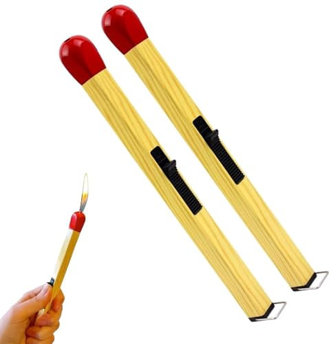 2 Stück Match Stick Lighter, Big Match Lighter Stick, Streichholz Feuerzeug, Stabfeuerzeug, Langes Sturmfeuerzeug, Gas Nachfüllbar Einstellbare Flamme Jetflamme Feuerzeug für Küche (Kein Gas) (Holz)
