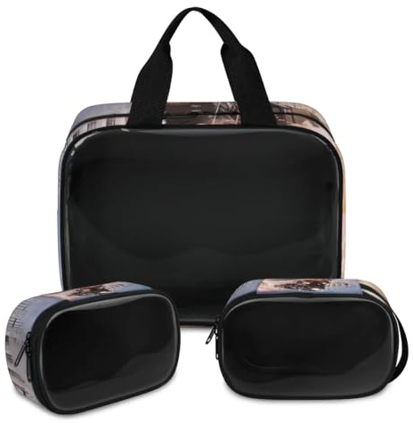 Trousse de maquillage translucide en train à vapeur pour homme et femme, motif train à vapeur, trousse de douche, trousse de toilette de voyage, 3 pièces, couleur, XL, Trousse de maquillage