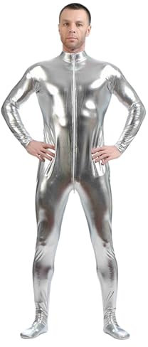 Oversize Lackleder Catsuit Herren Langarm,Latex Bodysuit Herren Große Größen|Ganzkörper Gummi Kleidung Erotik Enge Passform Jumpsuit PVC Lack für Karneval Kostüm Faschingskostüme Outfit Performance
