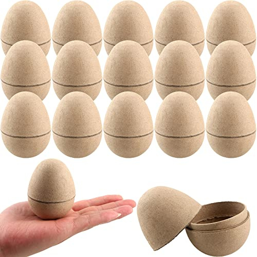 Sonarun 15 Pieces Paper Easter Eggs DIY Easter Eggs 3 Inch Paper Mache Eggs Fillable for Easter Craft Kids Adults Party Favors Easter Basket Stuffers