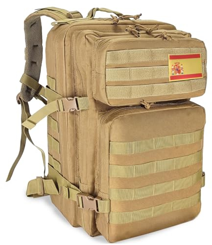 HEMSO Military Tactical Backpack, 45L Outdoor Assault Survival Travel Backpack, Waterproof Backpack, Suitable for Hunting, Hiking & Camping and Other Outdoor Activities (Khaki)
