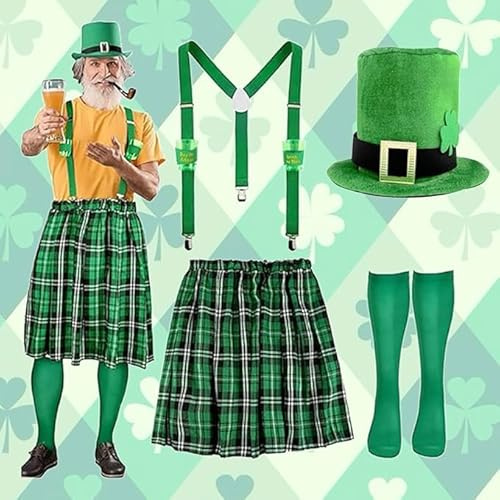 Ensemble écossais pour hommes Checked Kilt and Barrett Mini jupe Chapeau Scottish Lady Scotland St Patricks Day Costume Fête Fournitures de fête à carreaux irlandais Costume Costume Costume (B,M)