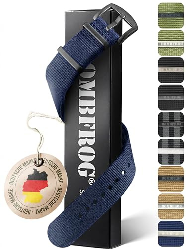 BOMBFROG NATO Strap Nylon Uhrenarmband 18mm 20mm 22mm 24mm Natoband Armband | Premium Natoband, franst nicht aus, verstellbar, Militär, Schließe schwarz/silber, Khaki/Navy/Oliv/Schwarz/Schwarz-Grau