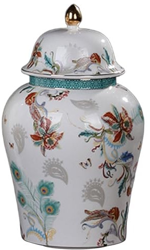 DECORN Pot en céramique avec Couvercle Vase à Fleurs décoratif Antique Chinois Impérial Émail Porcelaine Temple Jar Décor pour Centerpiece Table Décorations, Salon Décor,D
