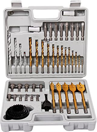 47-teiliges Bohrer-Set, Schraubendreher-Bit-Set, inklusive Lochsägen, Steinbohrer, Holzbohrer & mehr, mit Kunststoffkoffer für Heimwerker-Haushalt Reparatur