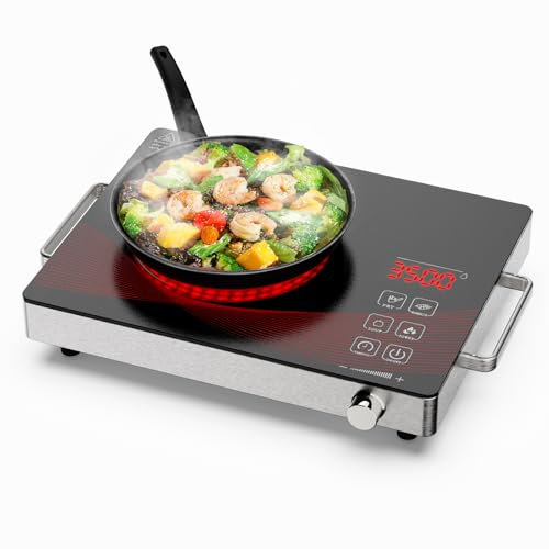 Borrallio 2200W Infrared Ceramic Hob Portable Electric Hot Plate with 18 Power Levels, Touch & Knob Control, 220V Tabletop Cooker for All Pots, Overheat Protection, Timer