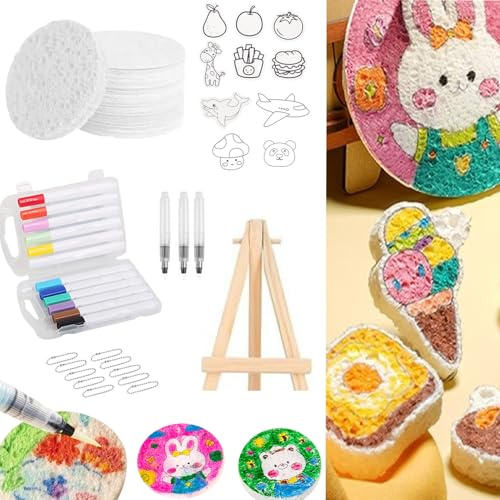 Magic Puffy Paint, 3D Schaumstoff Malset Kinder, Bastelsets Für Kinder Mit 12 Farben Stifte Und 10 Leinwand Schwamm, DIY Magisches Textur-Malset, Sommer Spielzeug Für Mädchen Geschenk (Kreis)
