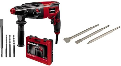 Einhell Kit de taladro percutor TC-RH 620 4F (620 W, impacto neumático, resistencia al impacto de 2,2 J, taladrado con percusión, cincelado con y sin fijación, SDS-Plus, ) + Set de cinceles SDS