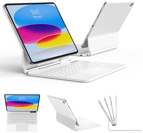 GKABXY Hülle mit Tastatur für iPad A16 11 Generation 2025/10 Generation 2022 (11/10.9 Zoll), ipad Magic Keyboard mit schwebendem Cantilever Ständer, Beleuchtete Tasten, Multi Touch Trackpad, Weiß
