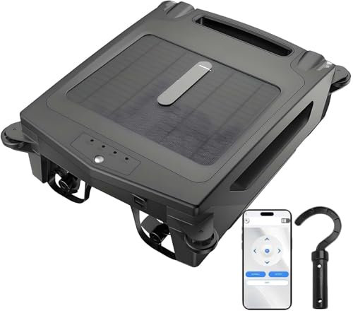 vnmudzeo Robot Limpiafondos Solar/EléCtrico, Control por App, Skimmer De Piscina De 100 M² Y 450 µM, Motor Sin Escobillas, Limpieza RáPida/Normal