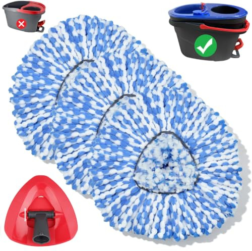 3 Pack Mop Replacement Heads+1PCS Triangle Base Compatible Vileda | RinseClean 2 Tank System, Mop Head Refill Replacement Easy to Replace,100% Microfiber, All Hard-surfaced Floor Clean