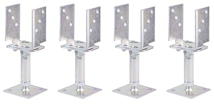 Alberts 4er Set U-Pfostenträger | höhen- und breitenverstellbar und zum Aufschrauben | galvanisch verzinkt, dickschichtpassiviert | Breite 71-161 mm | Höhe 150-190 mm