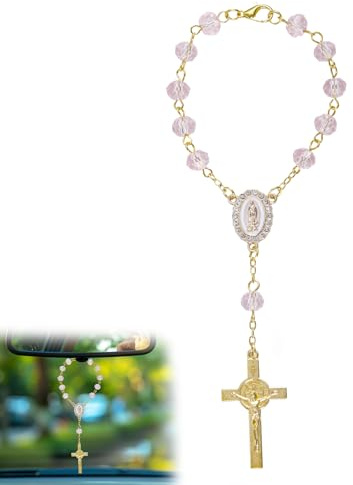 Auto Rosenkranz für den Rückspiegel, Auto Rosenkranz mit Kreuzanhänger Religiöses Geschenk Katholisches Hänge Accessoire für den Rückspiegel
