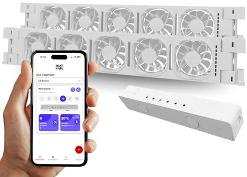 Heatfan 5 Duo Heizkörper ventilator mit WLAN-App flüsterleise <20 dB, spart bis 30% Heizkosten, einfache Montage, universeller Heizkörperlüfter für Heizkörper von 70 bis 100cm - 2 Stück - Weiß