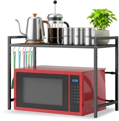 Wintem - Estante de Cocina de 2 Niveles Que Ahorra Espacio, Ajustable con Ganchos para Utensilios, Ideal como Estante para microondas, Horno y Estante de Cocina para Ahorrar Espacio