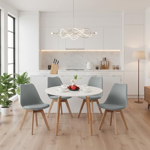 H.J WeDoo Esstisch mit 4 Stühle Essgrupp Holztisch und Grau Skandinavisches Stuhl Esstisch Set für Esszimmer Küche 100cm