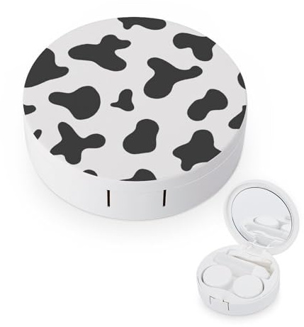 fkgvwo Contact Lens Container Cow Spotted Black Travel Contact Lens Box with Mirror Tweezers Solution Bottle