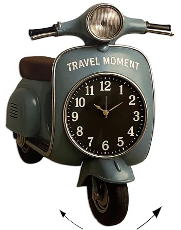 DEKORI Orologio da Parete “Travel Moment” Vintage – Pendolo Silenzioso, Taglio Laser, Fatto a Mano in Italia – Design Retrò in Legno MDF, 49x37 cm