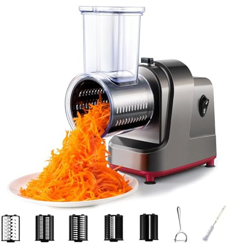 Cortador De Verduras Eléctrico 5 En 1, Rallador De Queso De 240 W con 5 Cuchillas De Acero Inoxidable Reemplazables Y Control Táctil, Rebanador/triturador Eléctrico Uso Doméstico Y Comercial