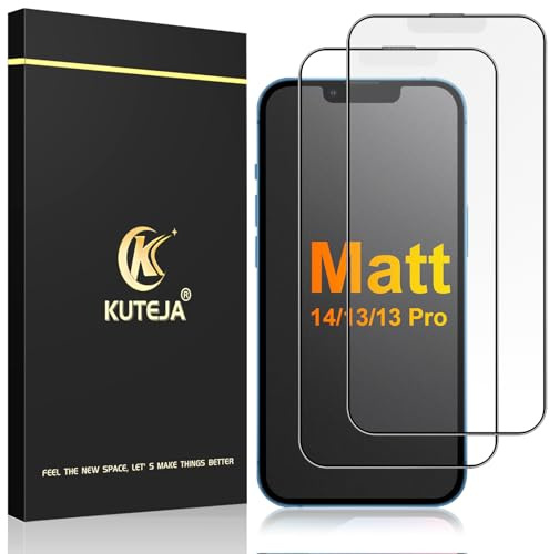 Kuteja Matt Panzer Schutz Glas für iPhone 13/14/13 Pro [2 Stück], 9H Härte Full Screen Matte Schutzfolie, Anti-Fingerabdruck, Blendschutz, Anti-Kratzen Gehärtetem Glas Displayschutzfolie