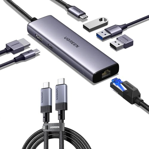 UGREEN Revodok 1061 Hub USB C Ethernet Gigabit HDMI 4K PD 100W con UGREEN Cable USB Type C Vídeo 4K@60Hz, USB 3.2 10Gbps 240W 1M